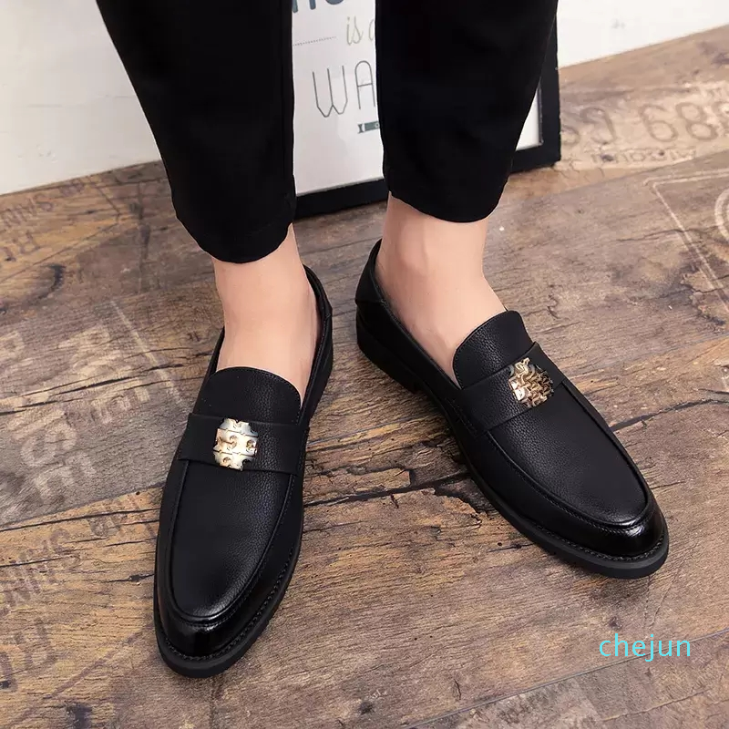 

Men Shoes Business Dress Shoes Pu Leather Round Toe Flat Fashion Classic Black Daily Metal