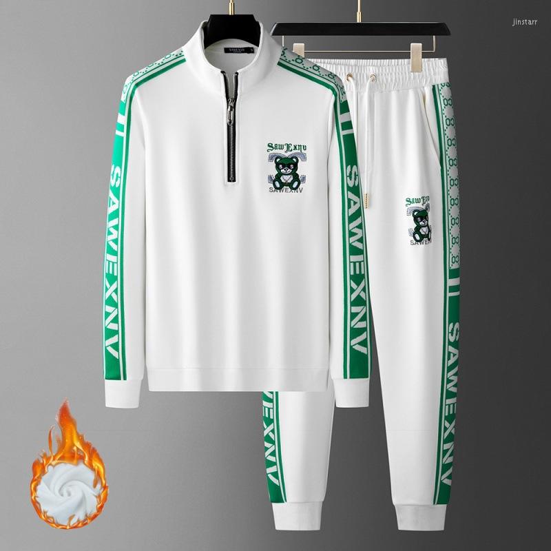 

Men's Tracksuits 2022 Fashion Mens Two Piece Sets Bear Embroidery Jacket And Long Pants Winter Thick Velvet Suits Casual Outfit Men, Black