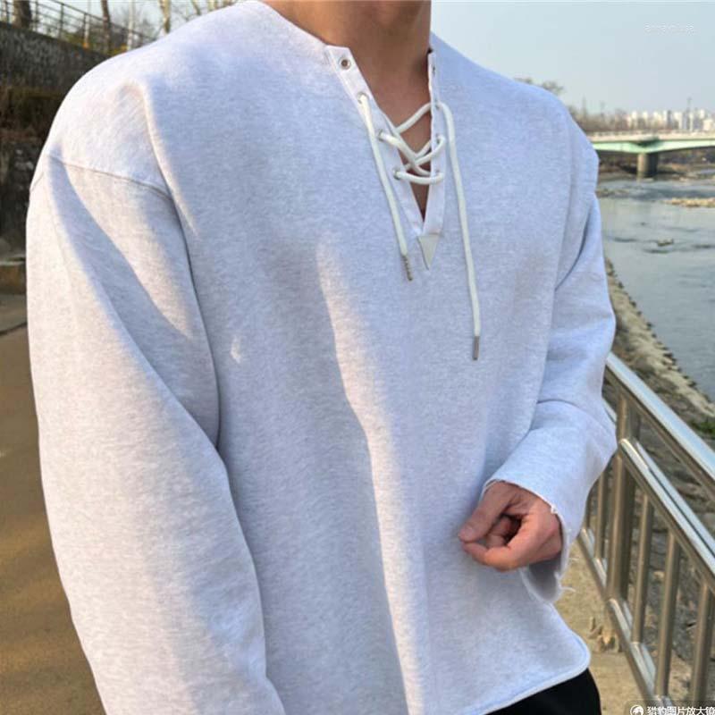 

Men's Hoodies Long Sleeve T Shirt For Men Autumn Fashion Cotton Solid Color T-shirts Cozy Streetwear Men's T-shirt 3XL Baggy Korean, Black