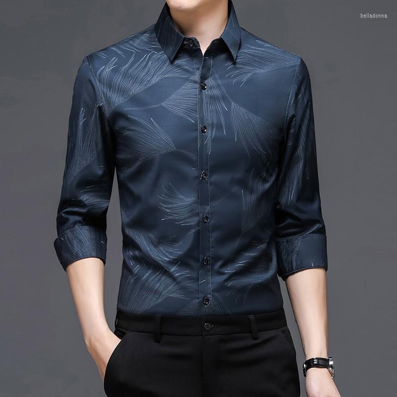 

Men's Dress Shirts Top Grade Luxury 2022 Brand Fashion Slim Fit Designer Print Classic For Men Shirt Long Sleeve Casual Mens Clothes, Dark gray