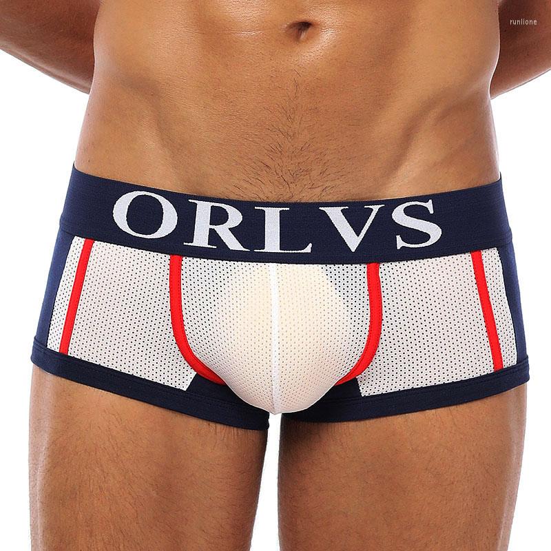 

Underpants ORLVS Boxers Breathable Mesh Underwear Color Matching Stripes ContrastFull Of Personality Not Tight Indepedent Codpiece Pants, White