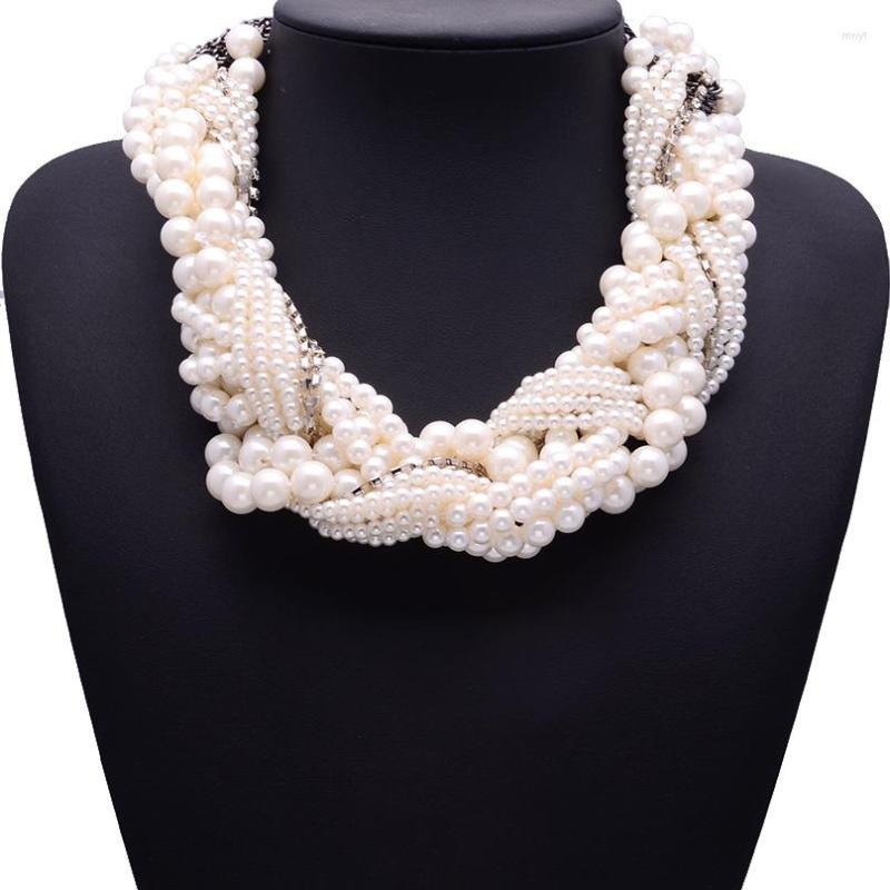 

Choker BK Bib Pearl Necklace For Women Multi Layers Simulated-pearl Beads Chain Cluster Statement Pendant Jewelry