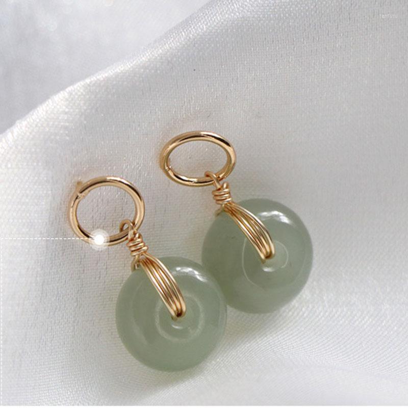 

Dangle Earrings 925 Silver Safe Buckle Imitation Kan Jade Stud Retro Light Luxury Design High Sense For Women Exquisite Jewelry