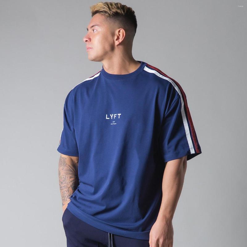 

Men's T Shirts Summer Side Stripes Gym Running Men Short Sleeve Sports Bodybuilding Fitness Training Workout Cotton Mens Black Shirt