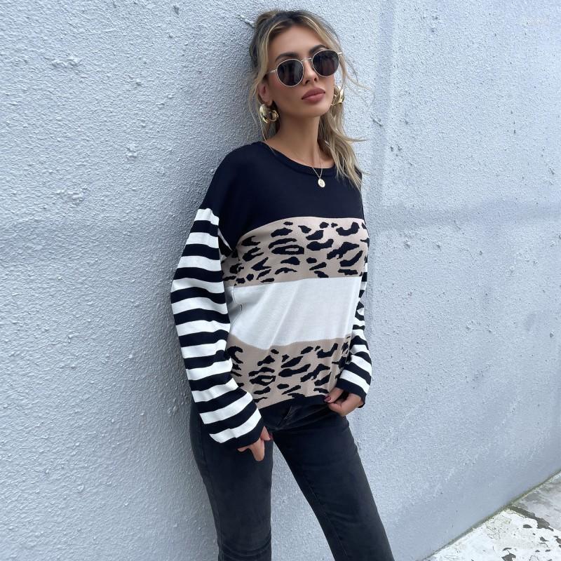 

Women' Sweaters 2022 Loose Round Neck Pullover Black And White Leopard Knitted Sweater Women' Retro Cashmere Purple