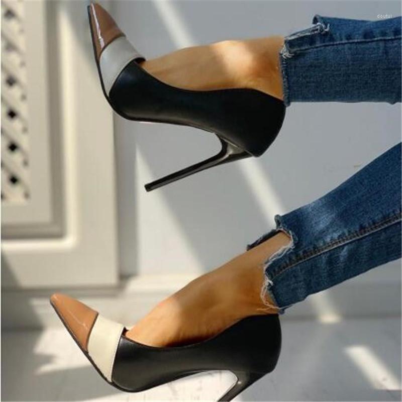 

Dress Shoes Patchwork Slip On Wedding Pumps Women Fashion Pointed Toe Stiletto Party Women's Ladies High Heels, Picture shown