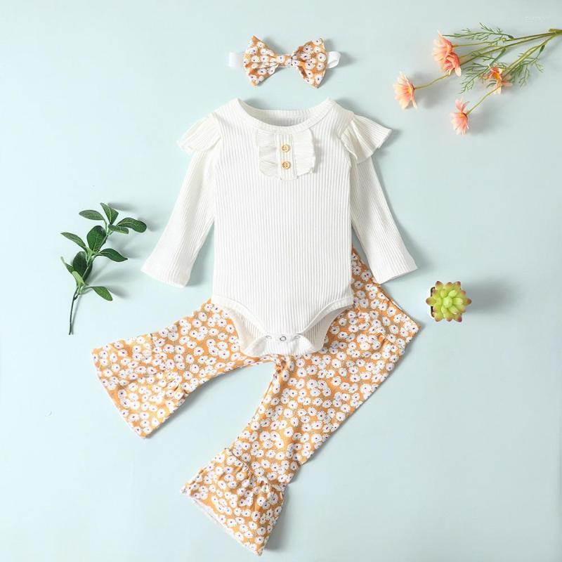 

Clothing Sets 0-24M Born Baby Girl Long Sleeve Cotton Bodysuit Tops Floral Flared Pant Bell Bottom Headband 3PCS Set, Picture shown