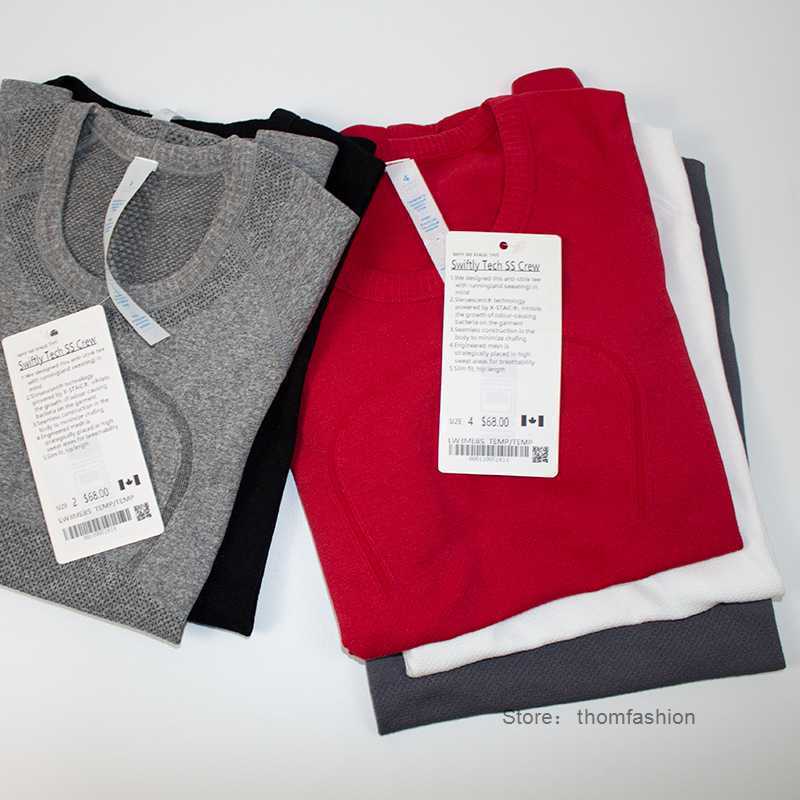 

New Lulus Yoga Clothes Women's T Shirts Sports Short Sleeve High Elastic Traceless Fitness Training Tight Top Knitted Traceless, Dark grey short sleeve