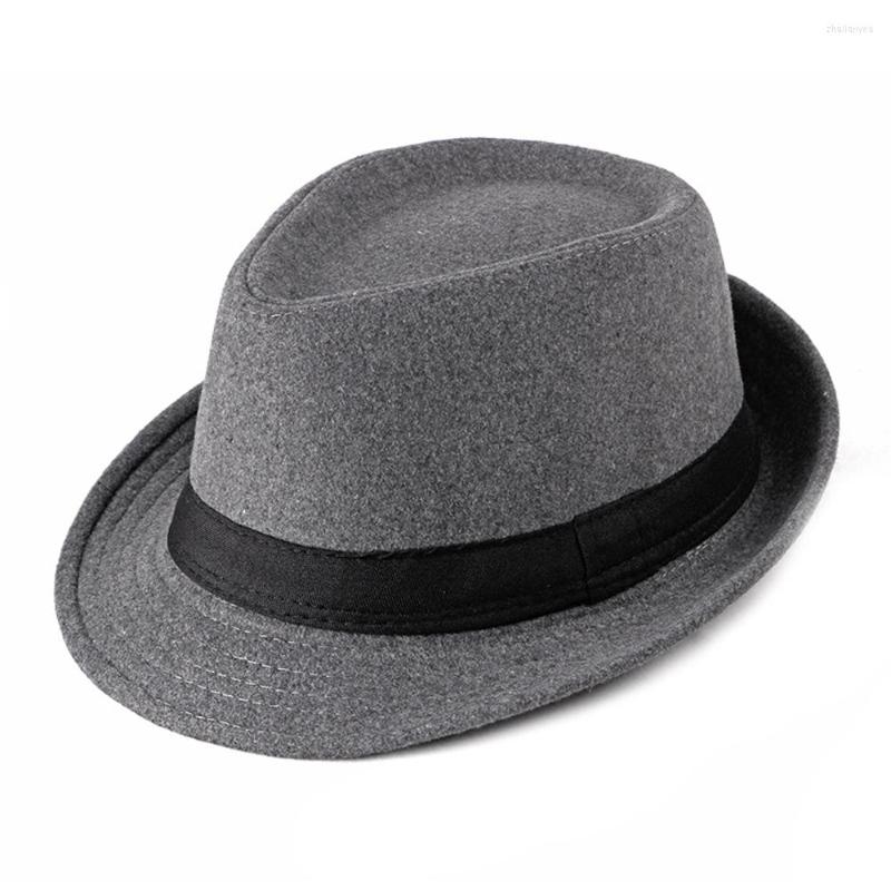 

Berets Autumn Winter Men Jazz Hat Simple Glossy Woolen Middle Aged And Old People Windproof Warm Fedoras Big Brim Caps Dad Gift, Black