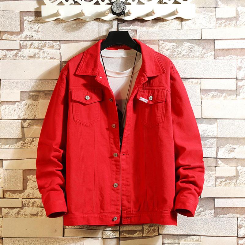 

Men's Jackets Mens Spring And Autumn Fashion Leisure Solid Color Buckle Lapel Denim Jacket Coat, Black