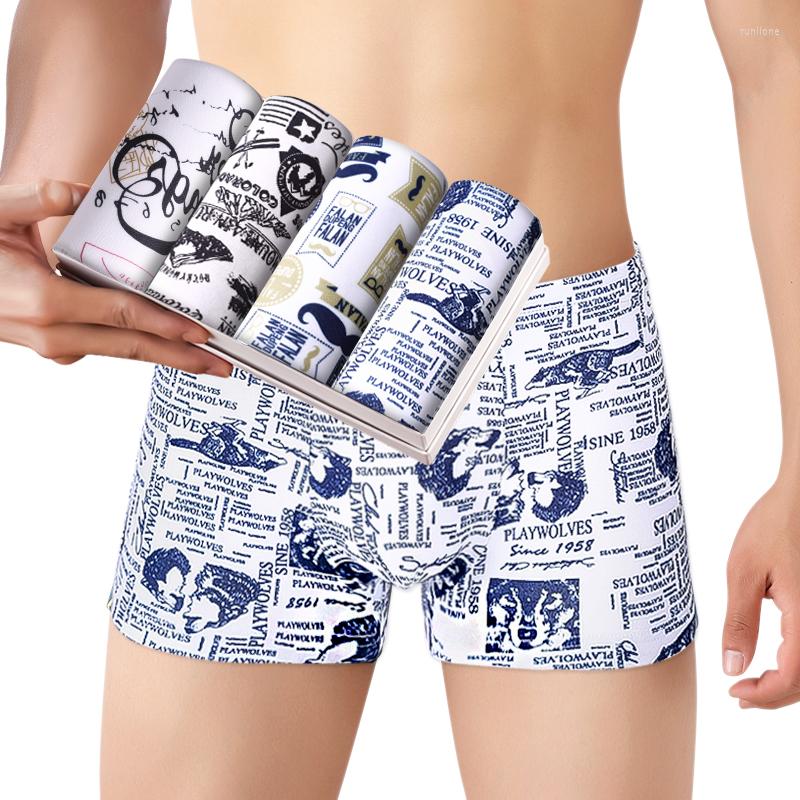 

Underpants 4Psc/Lot Men's Panties Fashion Boxer Shorts Modal Winter Male Breathable Underwear Men -4XL