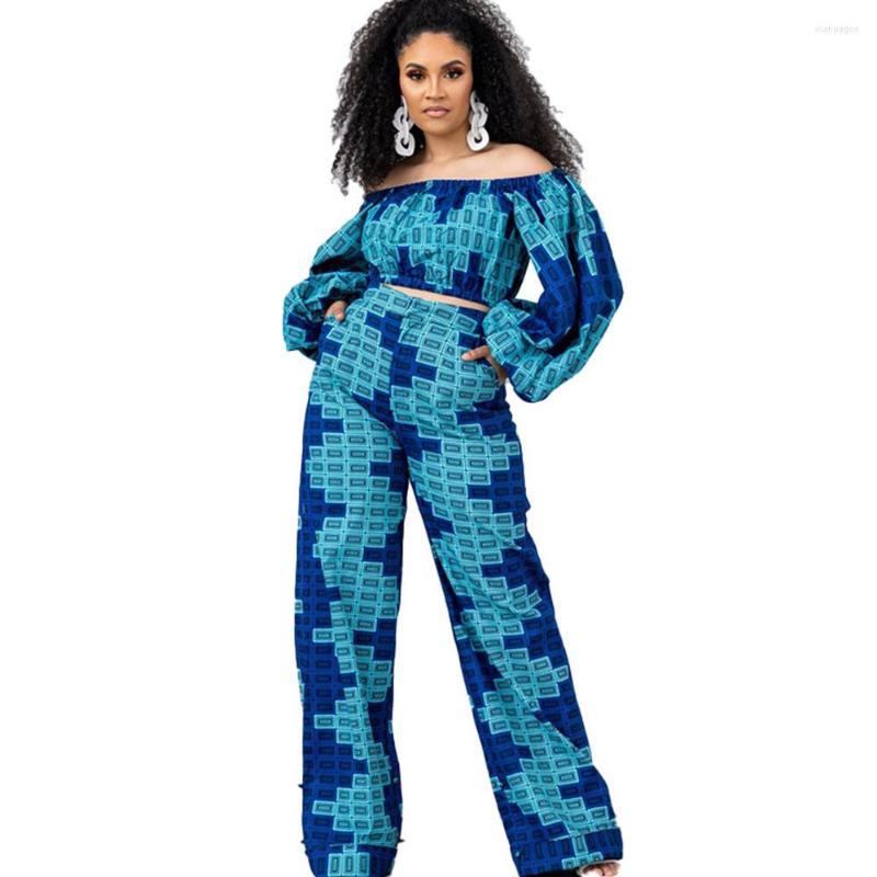 

Tracksuits Women's Spring And Autumn Plus Size Fashion Printing Off-Shoulder Long-Sleeved Shirt High-Waist Wide-Leg Pants Temperament