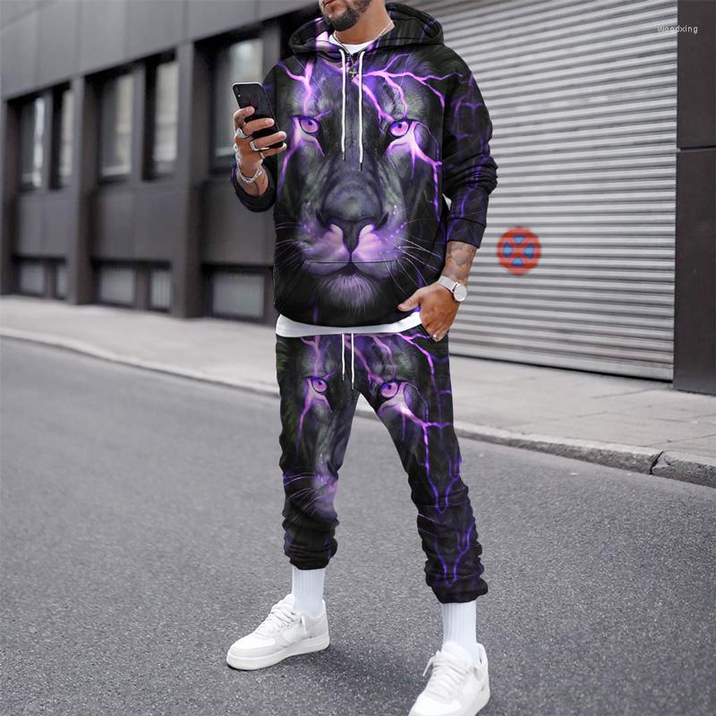 

Men' Tracksuits 3D Print Lion Oversized Sportswear Tracksuit Pullover Hoodies Long-Sleeve Sweatshirt Sweatpants Sets Man Winter Men, Lion-1
