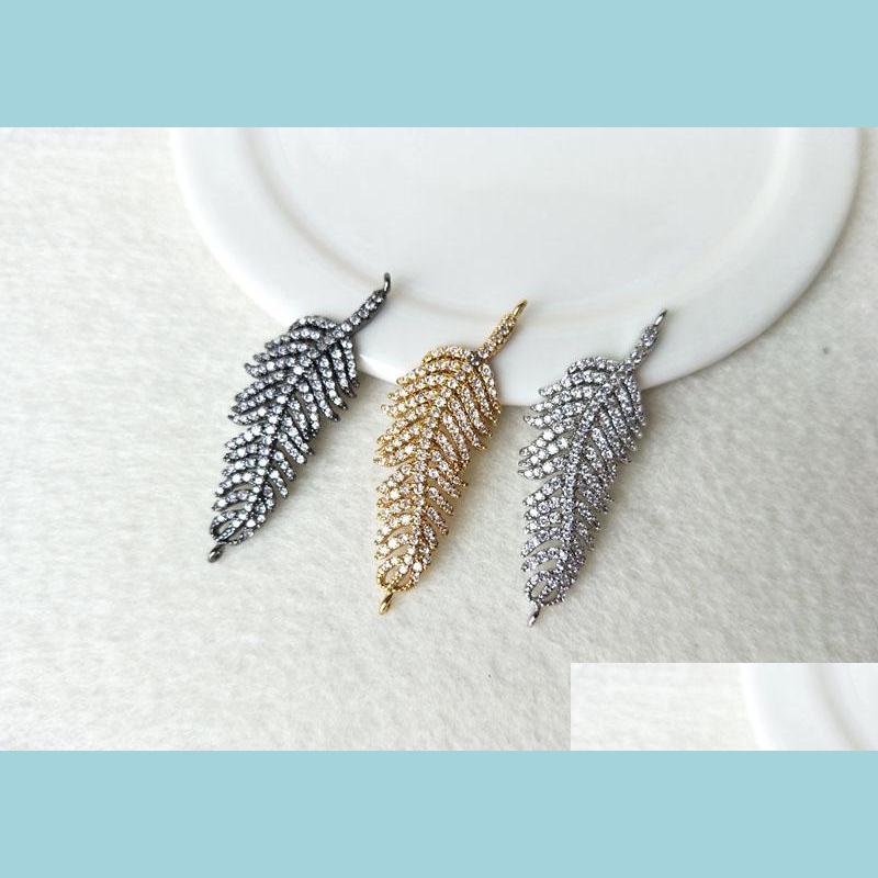 

Pendant Necklaces 10 Pcs Cz Crystal Feather Connector Charm Zircon Micro Pave Turkish Style Pendant Jewelry Finding Diy Necklace Mak Dhzpv