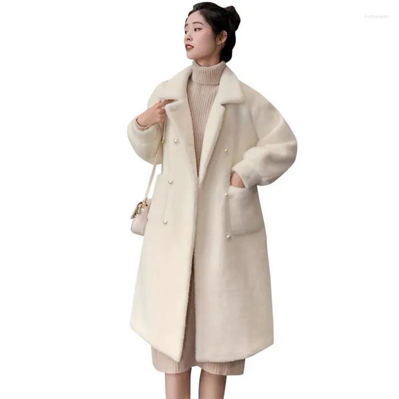 

Women' Fur Women Autumn High-end Imitation Mink Velvet Jacket Female Winter Loose Gold Mid-length Wool Coat WhiteA945, White