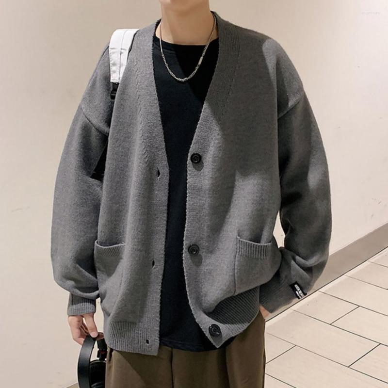 

Men's Sweaters Chic Sweater Coat Solid Color Men Loose Single-breasted Warm, Black