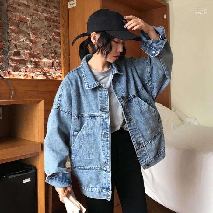 

Women' Jackets Autumn Spring Loose Jacket Women Long Sleeve Blue Jean Coat Single Breasted Denim Retro Giubbotto Donna EF50WJ Women, Style1