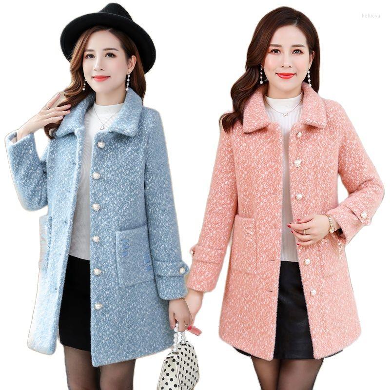 

Women's Wool 2022 Winter Women Jacket Imitation Mink Cashmere Warm Coat Mid Aged Long Outerwear Casual Female Woolen Tops R887, Blue