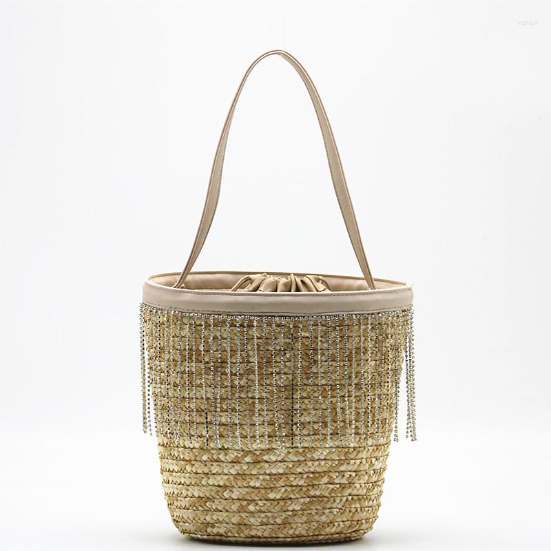

Evening Bags Row Drill Straw Woven Bag Single Shoulder Women's Wheat, Picture