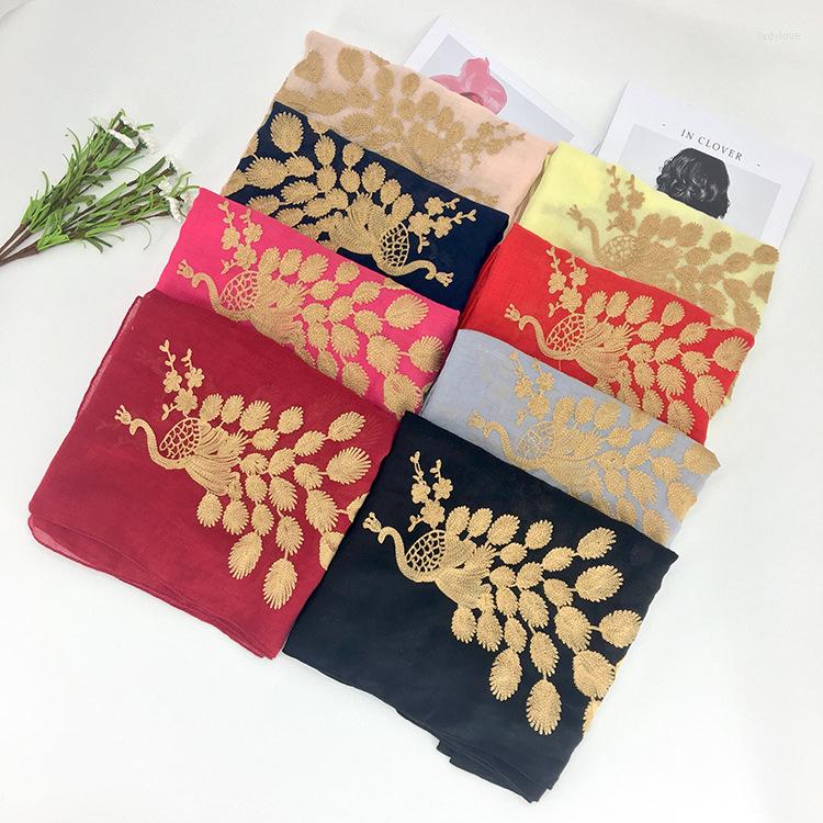 

Scarves 2022 Women Peacock Embroidery Pattern Scarf Shawls Beautiful Hijab Wrap 11 Color 10pcs/lot