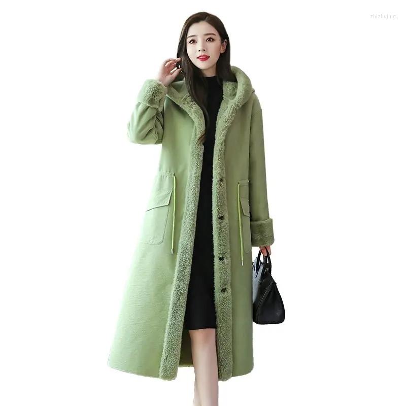

Women's Fur 2022 Women Winter Warm Faux Coat Thick Long Hooded Casaco Feminino Windbreaker, Green