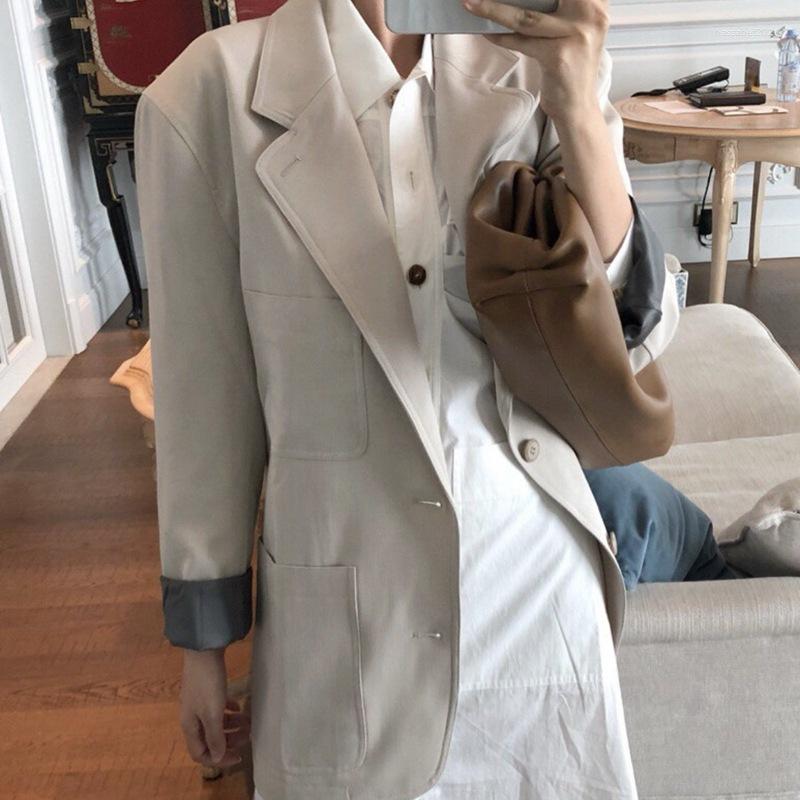 

Women's Suits 2022 SEAE French Minimalist Casual Wool Suit Loose Three-pocket Blazer Women 00888991, Black