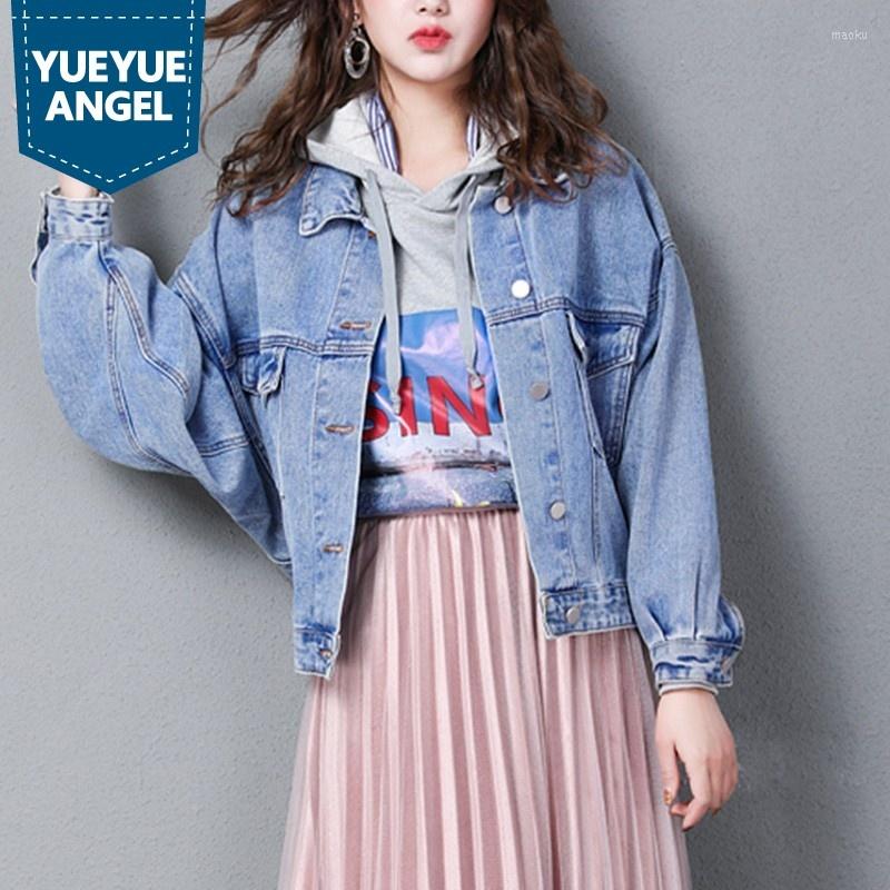 

Women' Jackets Boy Korea Friend Style Batwing Sleeve Single Breasted Lapel Women Denim Vintage Casual Loose Fit Jeans Coats Streetwear