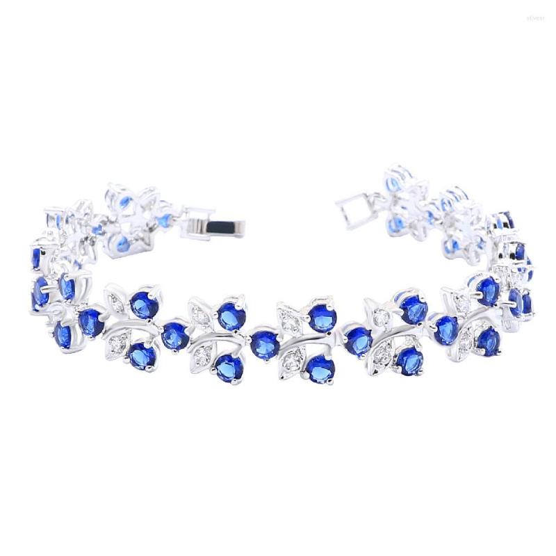 

Link Bracelets Blue Green Black Stones 925 Stamp Dubai Bracelet For Women Wedding Birthday Jewelry