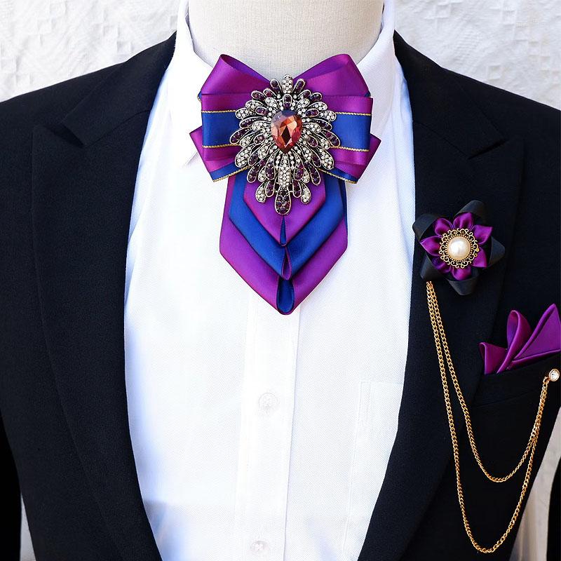 

Bow Ties Luxury Rhinestone Tie Sets High-end British Business Banquet Men's Jewelry Gifts Original Men Wedding Accessories