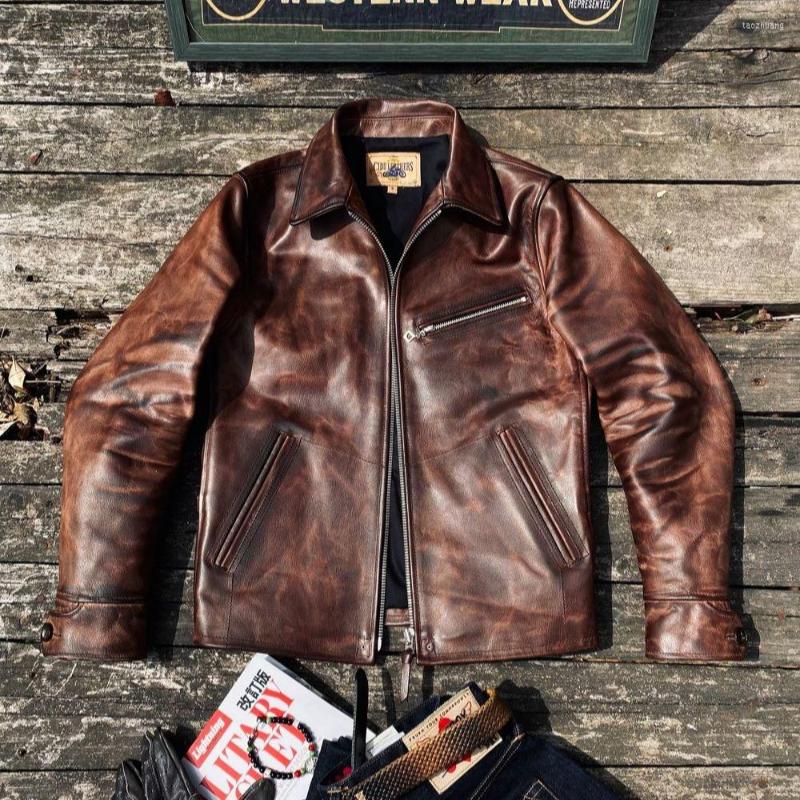 

Men's Jackets Top J-97 Asian Size Super Quality Genuine Argentine Bull Leather 1930 S Classic Retro Motorcycle Jacket, Hand-aged brown