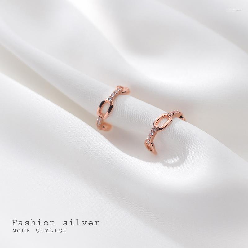 

Backs Earrings 1pair Real. 925 Sterling Silver No Piercing Oval Chain Mini CZ Ear-bone Clip On Cuff C-G7036