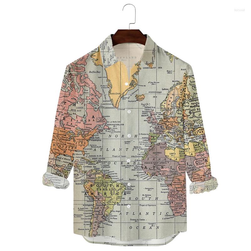 

Men' Casual Shirts Mens Map Long Sleeve Button Down Tops, Sky blue