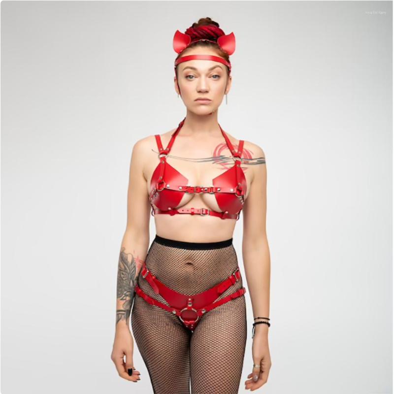 

Garters Women Underwear Gothic Leather Bra Belts Bondage Crop Top Suspender Waist Garter Punk Strap Adjustable Outfit For Nightclub, Mask 1
