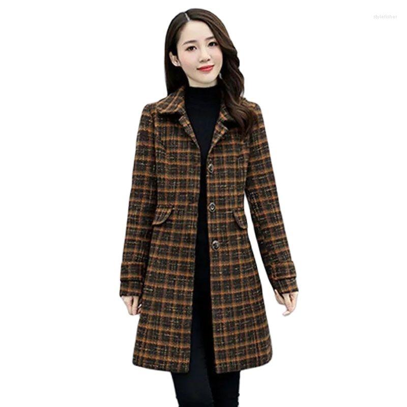 

Women's Wool Lattice Women's Woolen Jacket Mid-Length Autumn Winter Single-Breasted Slim Fashion Temperament Thicken Female Coat, Orange