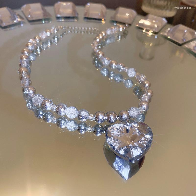 

Choker FYUAN Fashion Heart Crystal Necklaces For Women Ball Chain Statement Jewelry