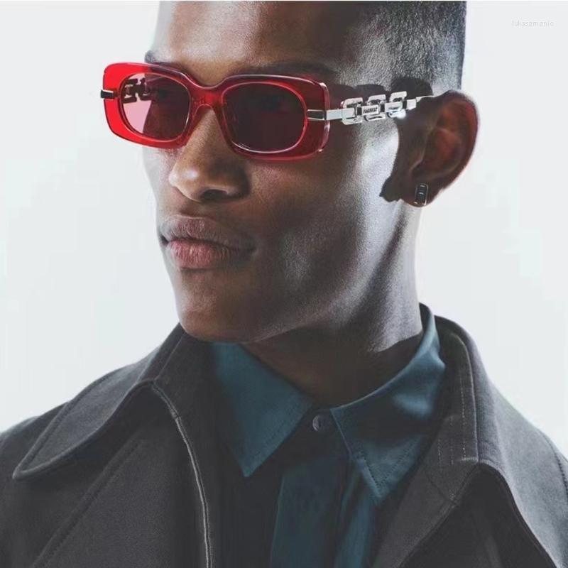 

Sunglasses Brand Designer Square Women Men Metal Chain Trending Luxury Sun Glasses For Male Travel Fashion Vintage Ins Eyewear