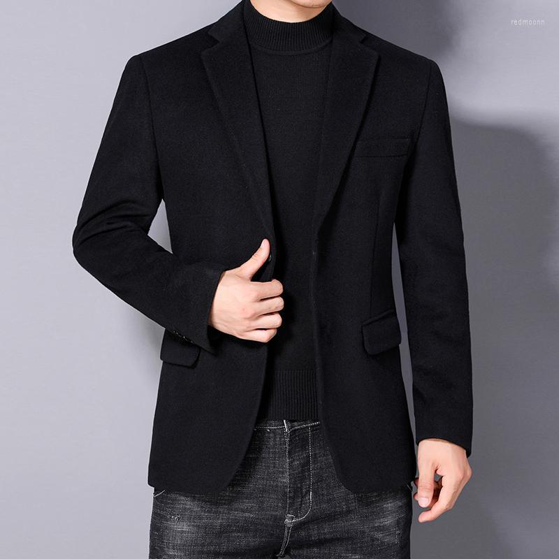 

Men's Suits Men's & Blazers Autumn Winter Men Wool Black Navy Blue Dark Camel Woolen Blend Jacket Suit Notched Collar Design Smart