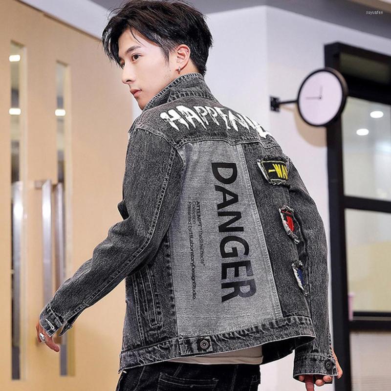 

Men's Jackets Spring Autumn 2022 Printed Denim Male Teenager Students Korean Style Street Slim Handsome Fashion Jacket Casual Coat, 918