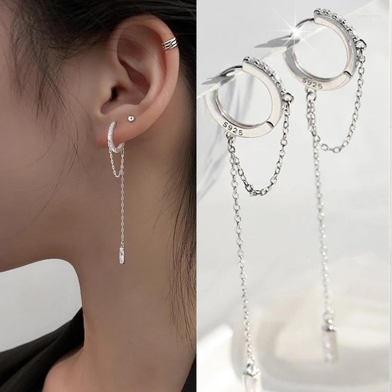 

Hoop Earrings 1PC Fashion Silver Color Long Tassel Drop For Women Personality White CZ Zircon Chain Party Jewelry