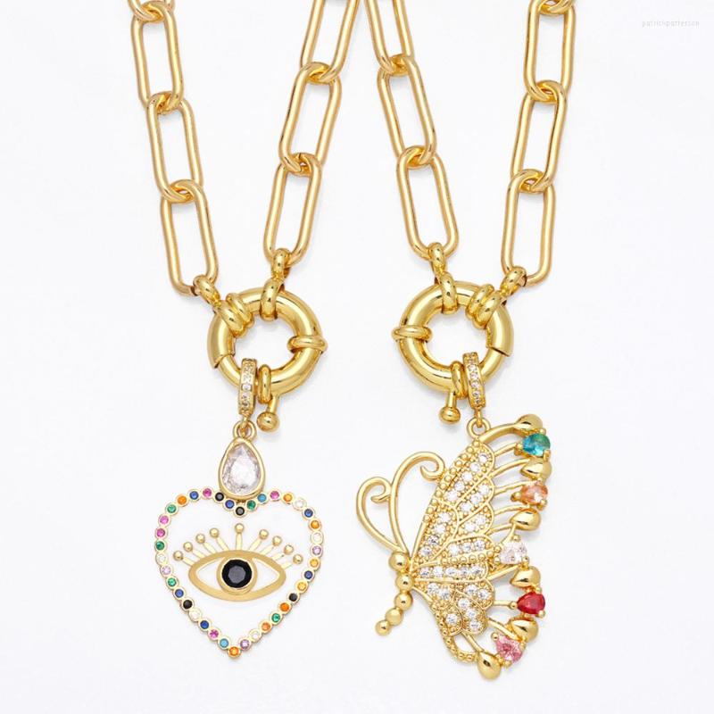 

Pendant Necklaces FLOLA Cuban Link Chain Eye Heart Necklace Copper Zircon Crystal Clasp Butterfly Collar Fashion Jewelry Gift Nkeb090