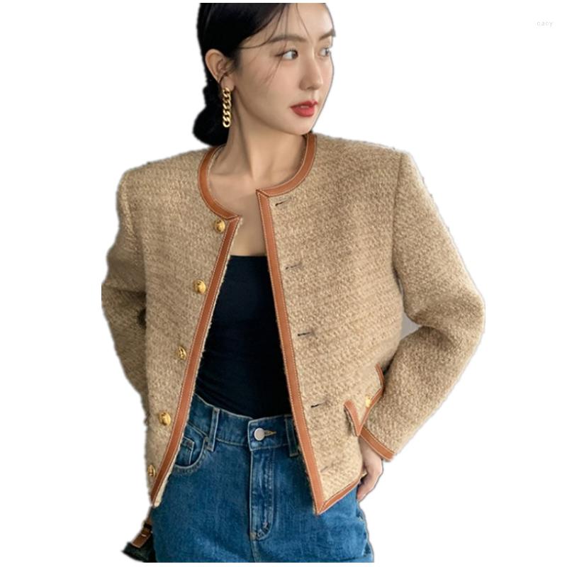 

Women' Jackets 2022 Autumn Winter Temperament Single-Breasted WoolenOutwerwear French Vintage Small Fragrance Women Patchwork Tweed Short, Photo color