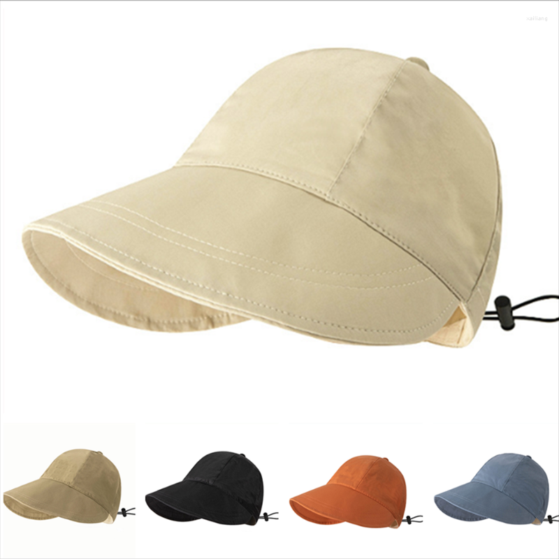 

Berets Solid Color Sun Hat Drawstring Anti-UV Fisherman's Breathable Short-brimmed Sunscreen Peaked Cap Female Summer, Blue