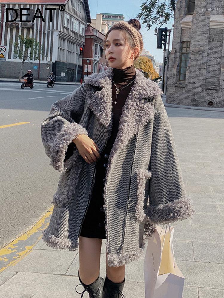 

Women' Fur Cashmere Coat Women Loose Lapel Oblique Zipper 2022 Winter Elegant Medium Long Casual Thicken Warm Fashion Cloth 15G0458, Gray