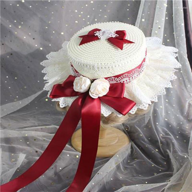 

Wide Brim Hats Women Girls Straw Hat Vintage Victorian Lolita Sweet Beach Sun For Girl Tea Party 3XUA, Wr