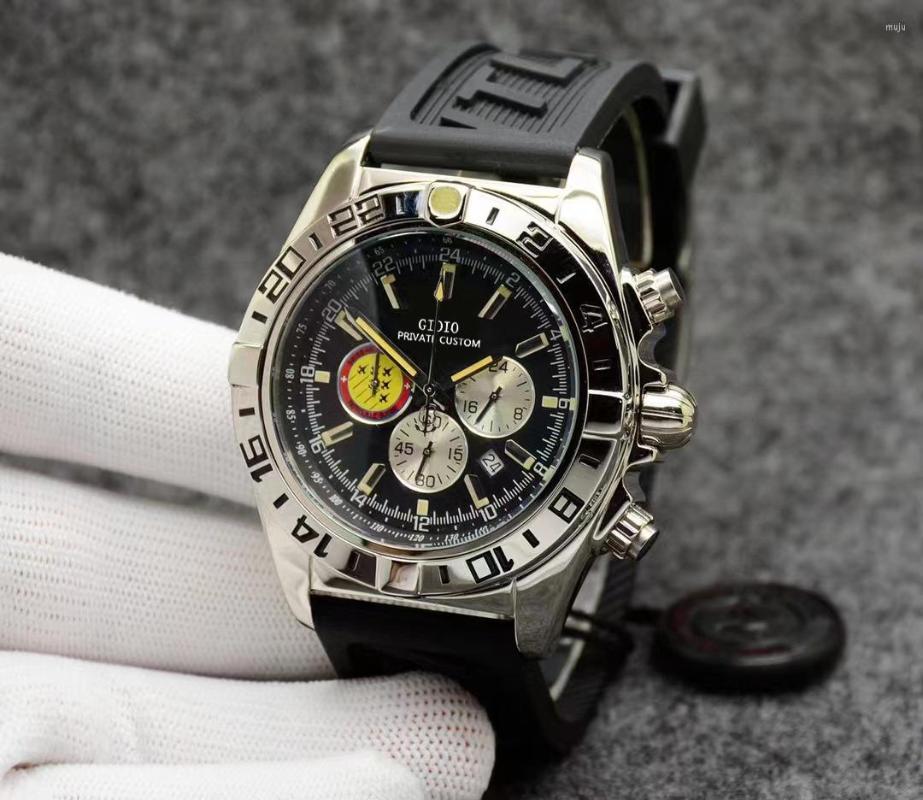 

Wristwatches Mens Quartz Chronograph Watch Black Blue Leather Rose Gold, 10