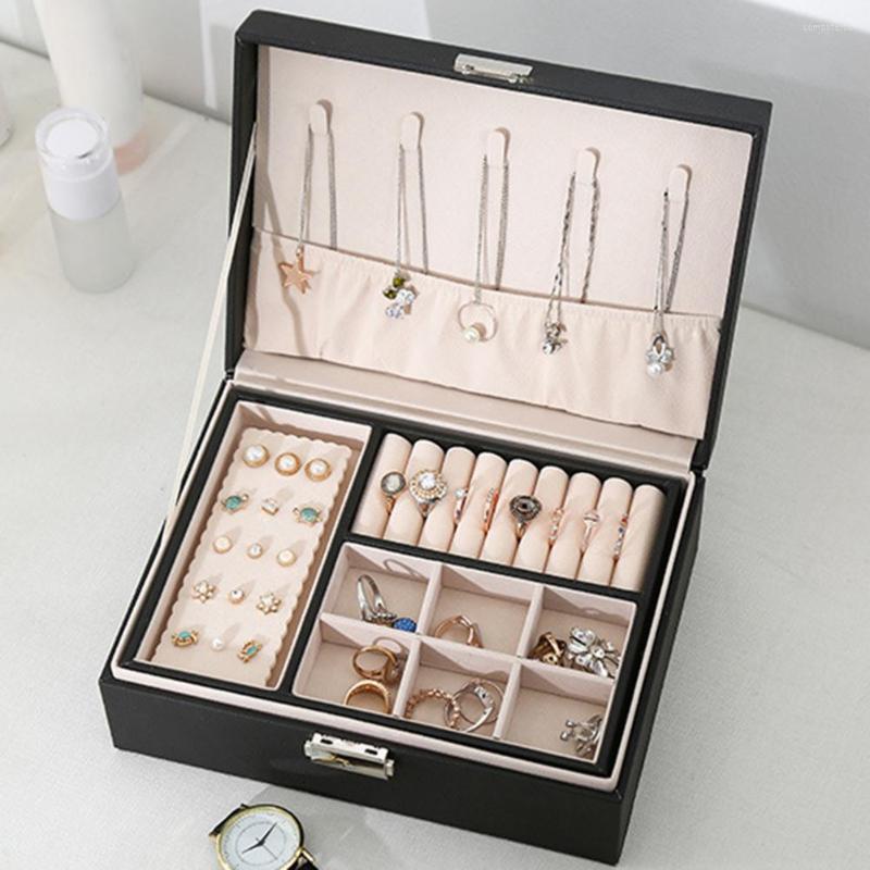 

Jewelry Pouches 2 Layers Box Storage For Earring Necklace Ring Holder Case Organizer Packaging Jewellery