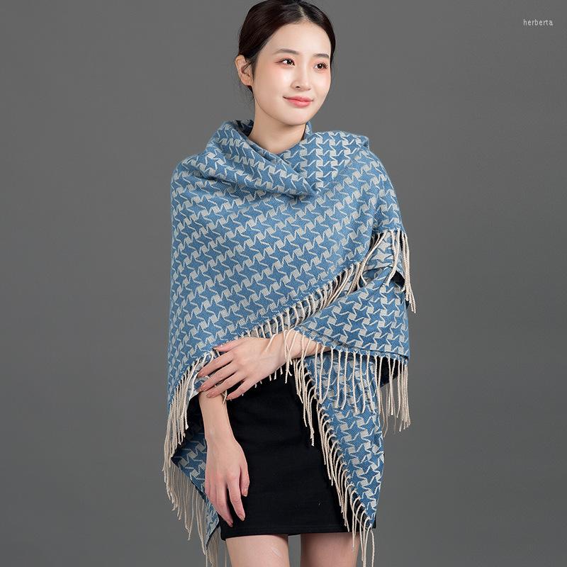 

Scarves Blue/Gray Star Jacquard Large Square Winter Women Cashmere Scarf Pashmina Shawls And Wraps Female Foulard Hijab Tassel