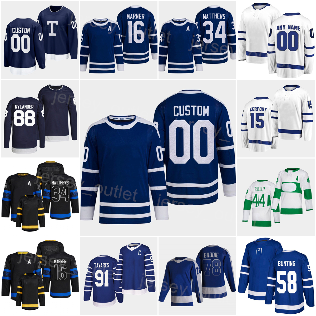 Men Kids Hockey Reverse Retro 16 Mitchell Marner Jersey 34 Auston Matthews 88 William Nylander 91 John Tavares 44 Morgan Rielly 58 Michael Bunting A