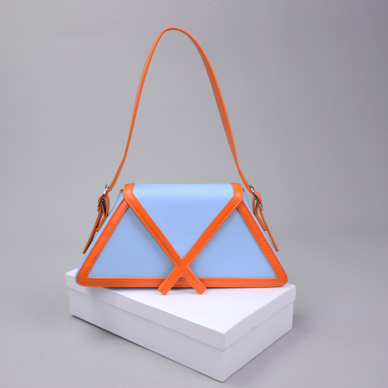 

Designer Shoulder Bag Fashion Contrast Color Trapezoidal Bag Axillary Package, Blue