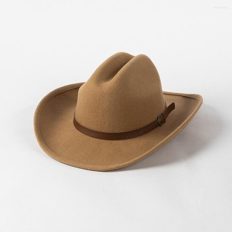 

Berets Classic Womens Western Cowboy Cowgirl Hats Winter Wool Felt Belt Band Fedora Hat Vintage Widet Brim Crushable Jazz, Khaki hat body